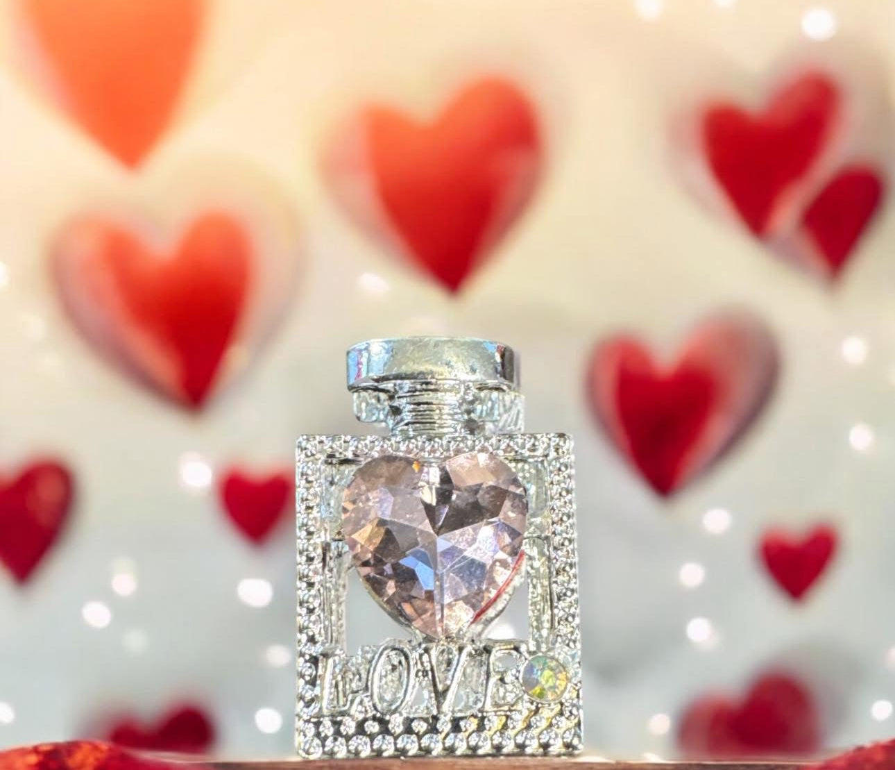 BLING METAL PERFUME FOCAL LOVE w SIMULATED HEART STONE ON BOTH SIDES (12 Colors)