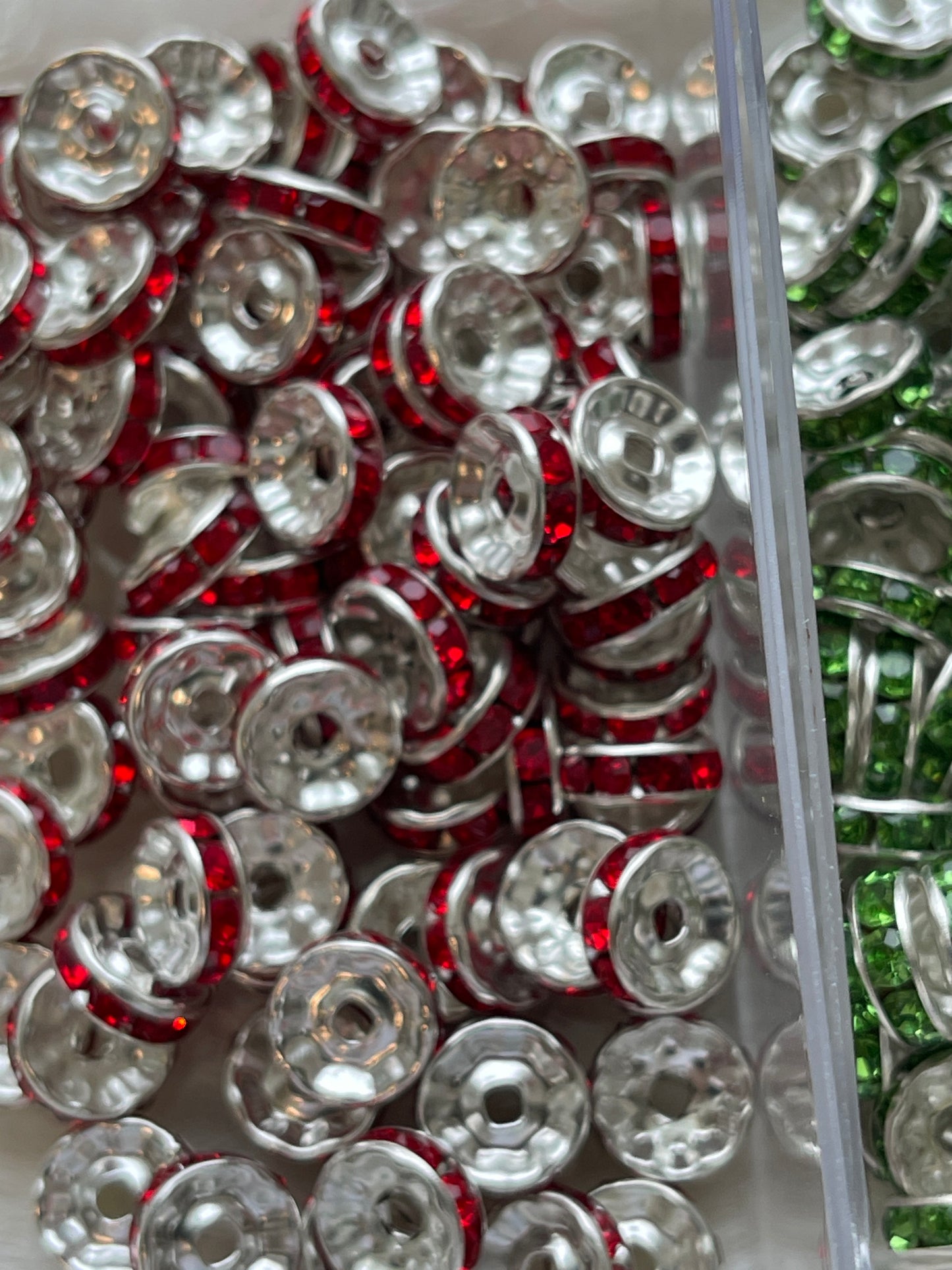 10mm SPACERS- Christmas COLOR RHINESTONES- (Pick Red or Green)