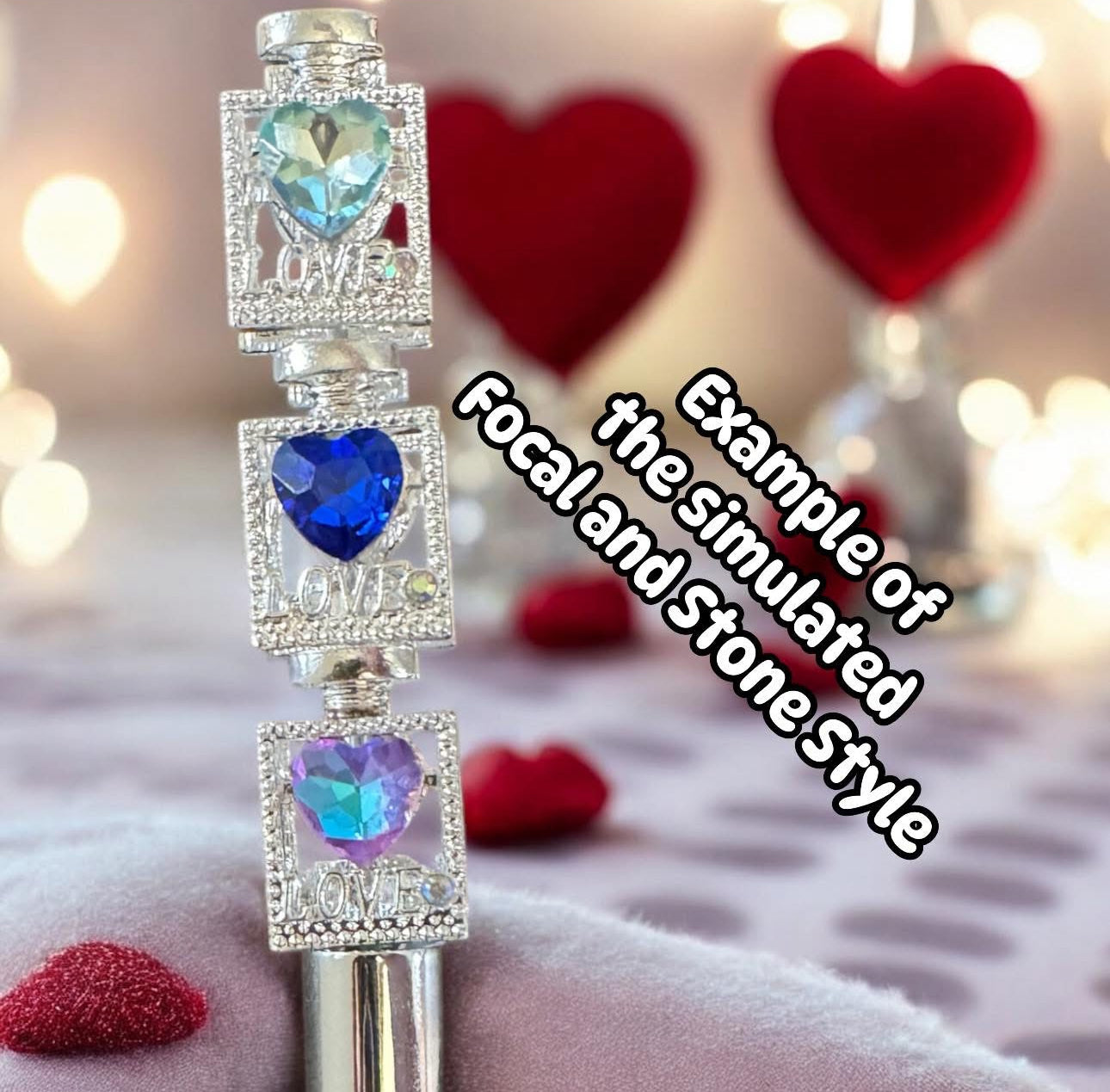 BLING METAL PERFUME FOCAL LOVE w SIMULATED HEART STONE ON BOTH SIDES (12 Colors)