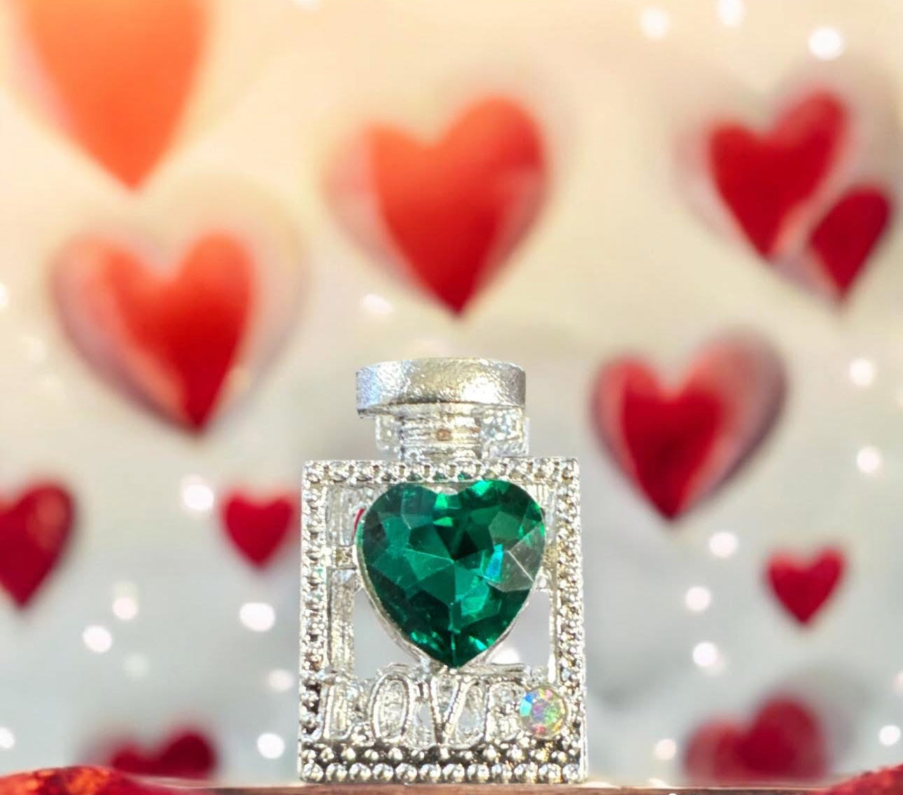BLING METAL PERFUME FOCAL LOVE w SIMULATED HEART STONE ON BOTH SIDES (12 Colors)