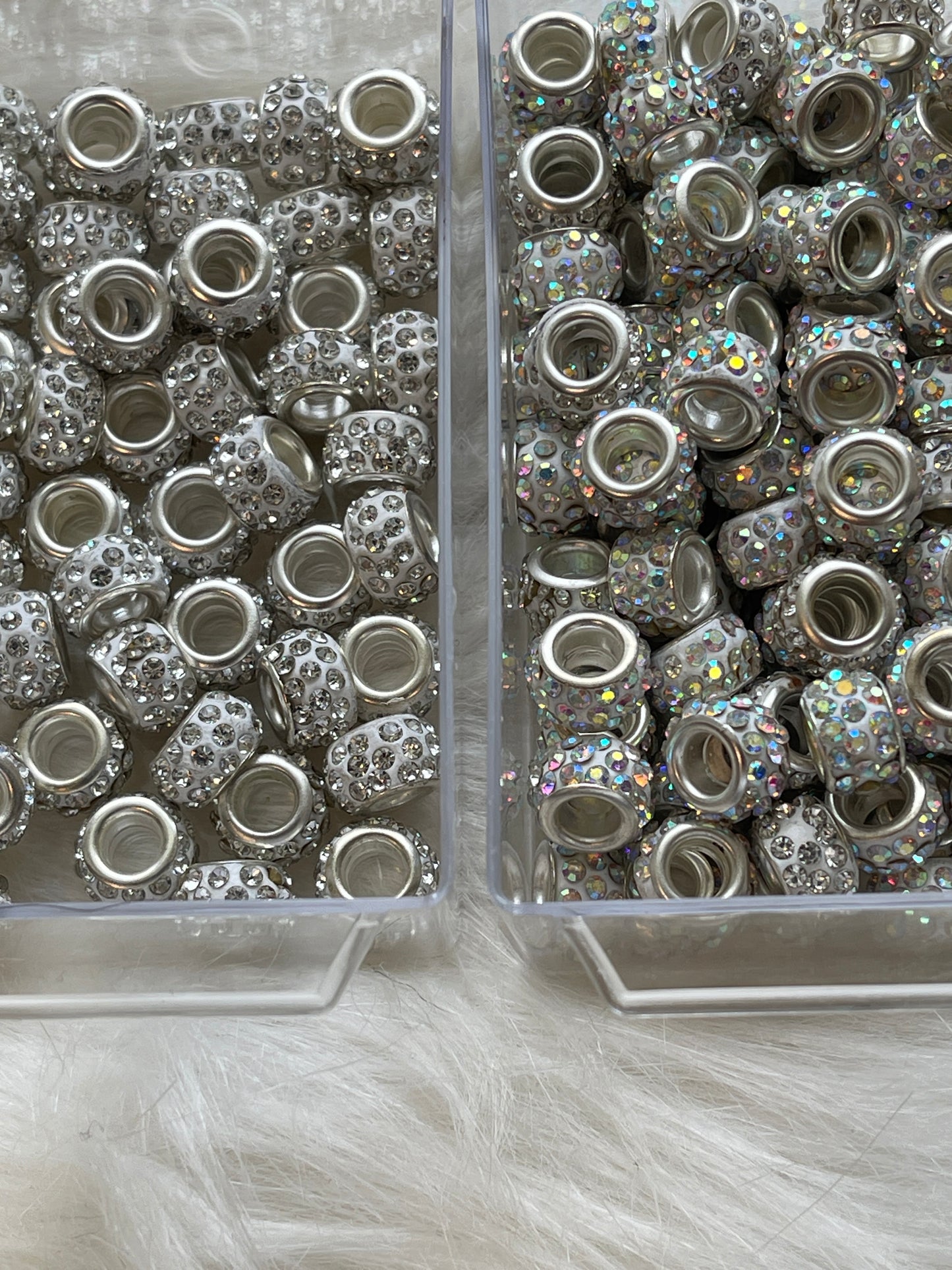 SPACERS-12mm RHINESTONES (Big Hole Thicks) (2 White Silver Options)