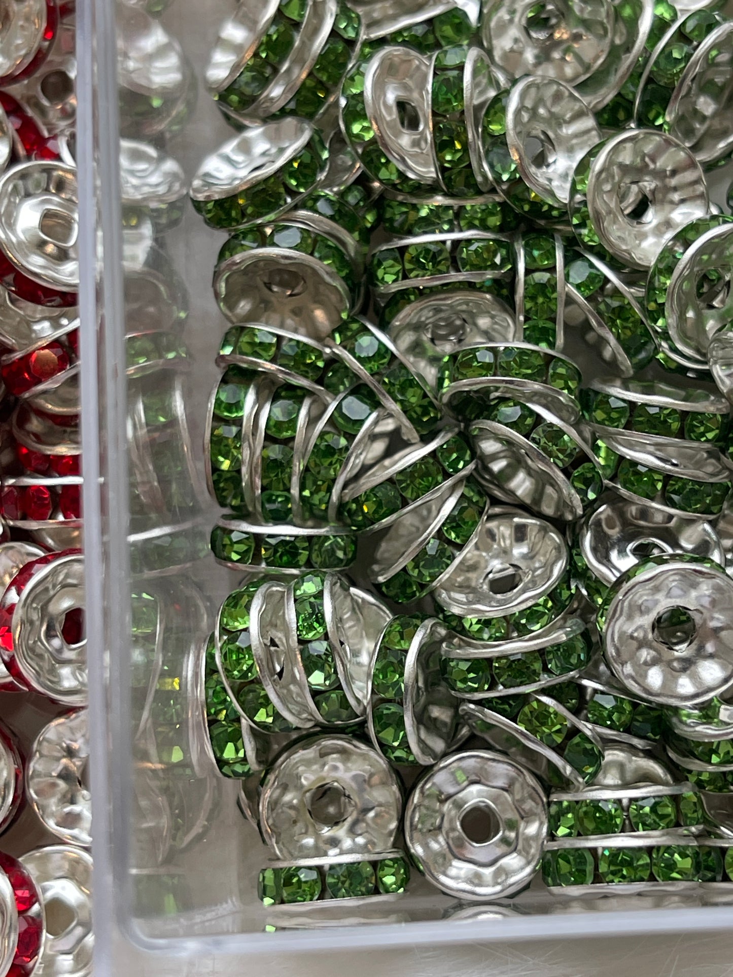 10mm SPACERS- Christmas COLOR RHINESTONES- (Pick Red or Green)
