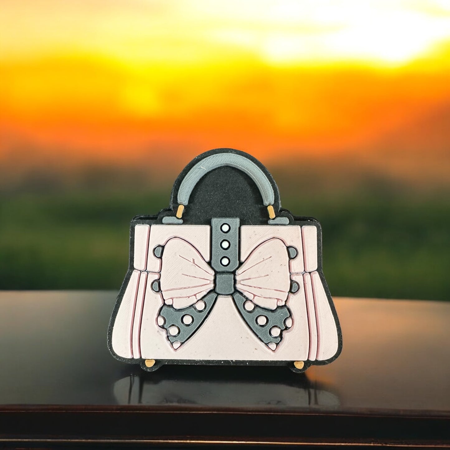 SILICONE FOCAL- Purse with bows pink gray