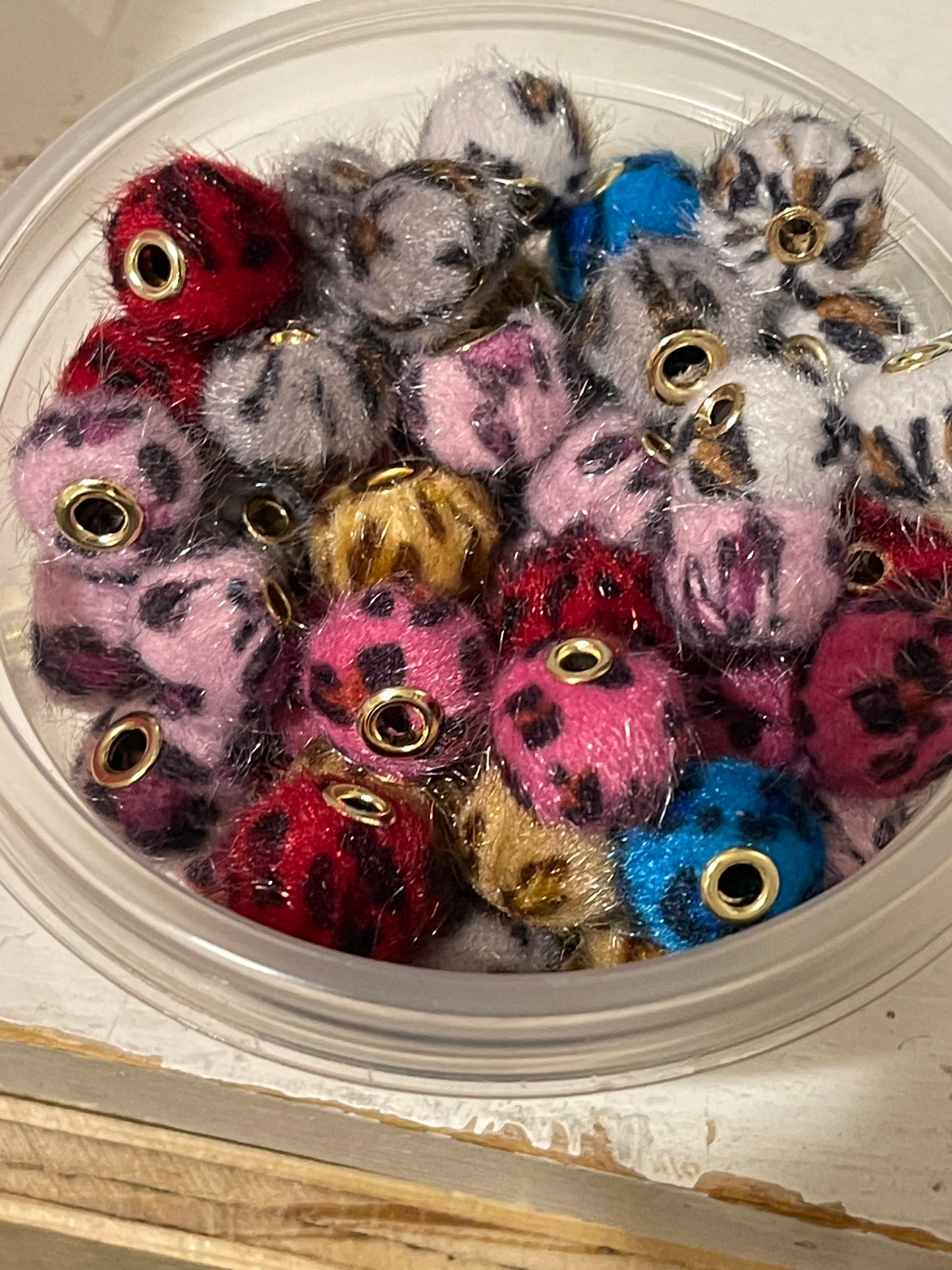 Spacers- 14mm Fuzzy leopard cheetah pattern-SETS OF 8 RANDOM COLORS (I pick)
