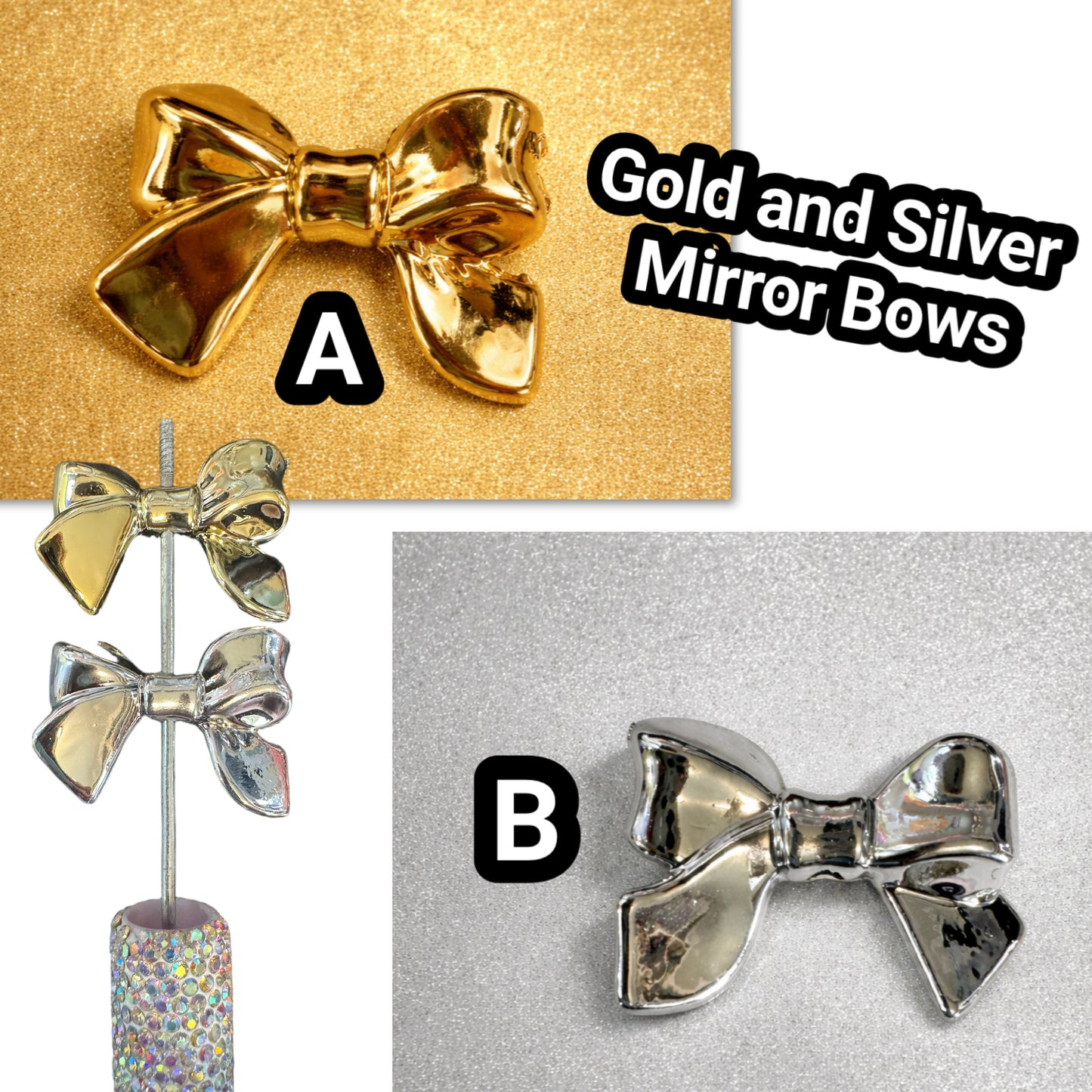 ACRYLIC FOCAL Mirror Bows (30mm wide x 20mm tall)