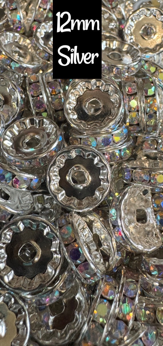 12 mm SPACERS- GOLD & Silver w/ ABS RHINESTONES