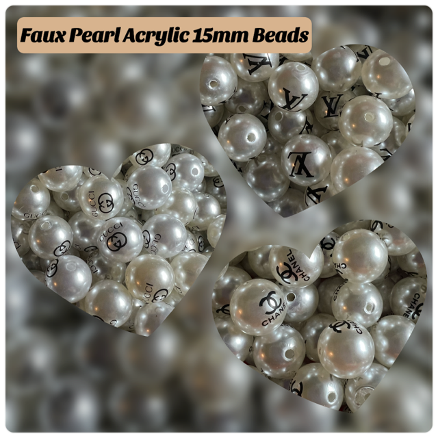 15mm ACRYLIC BEADS (FAUX PEARL) 3 DESIGNS TO CHOOSE FROM