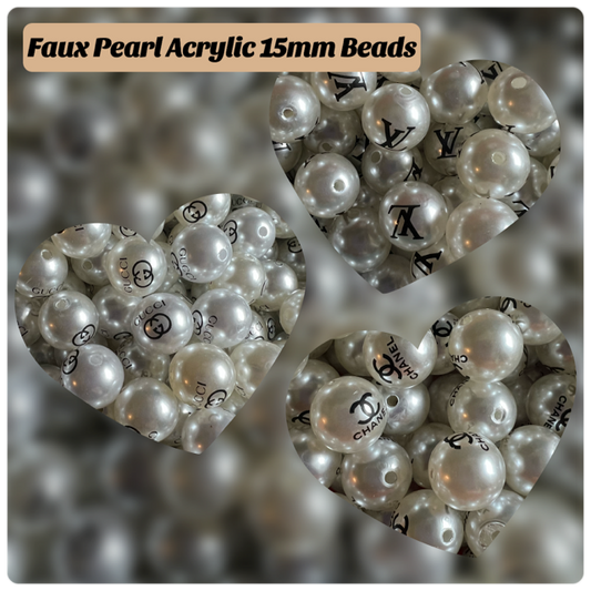 15mm ACRYLIC BEADS (FAUX PEARL) 3 DESIGNS TO CHOOSE FROM
