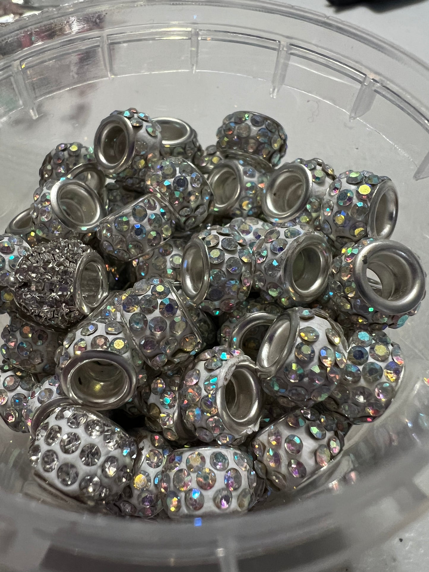 SPACERS-12mm RHINESTONES (Big Hole Thicks) (2 White Silver Options)
