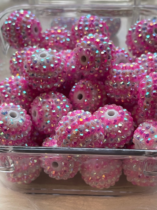 20mm CHUNKY RHINESTONE bubblegum Bead- Pink Stripes