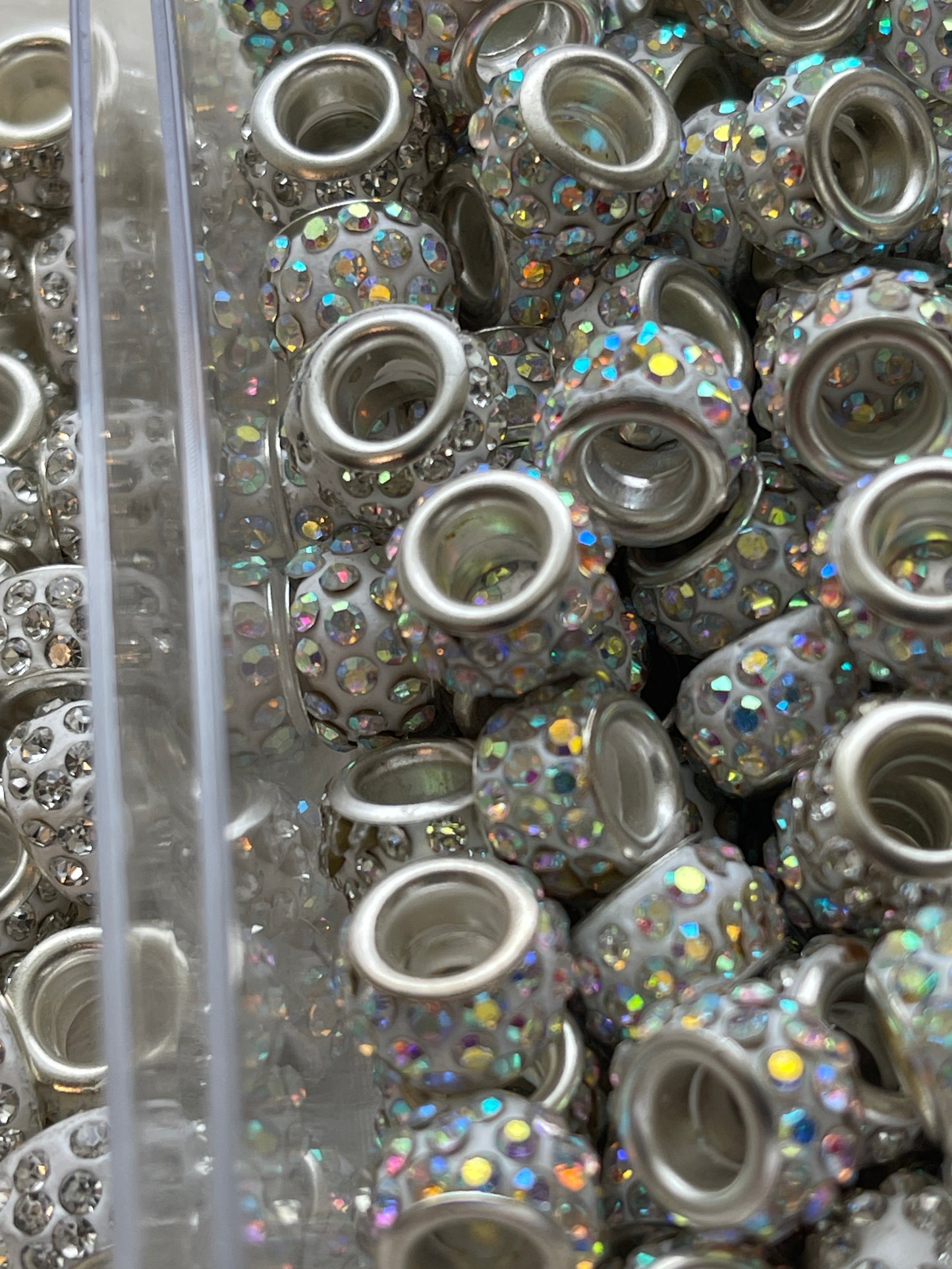 SPACERS-12mm RHINESTONES (Big Hole Thicks) (2 White Silver Options)