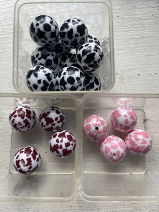 20mm ACRYLIC WHITE w/ COW print (3 OPTIONS)