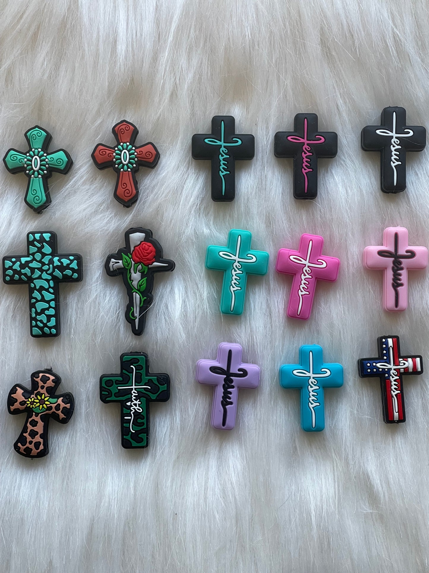 SILICONE FOCAL- Cross, Jesus, Faith (18 Options & Discount Scoops)