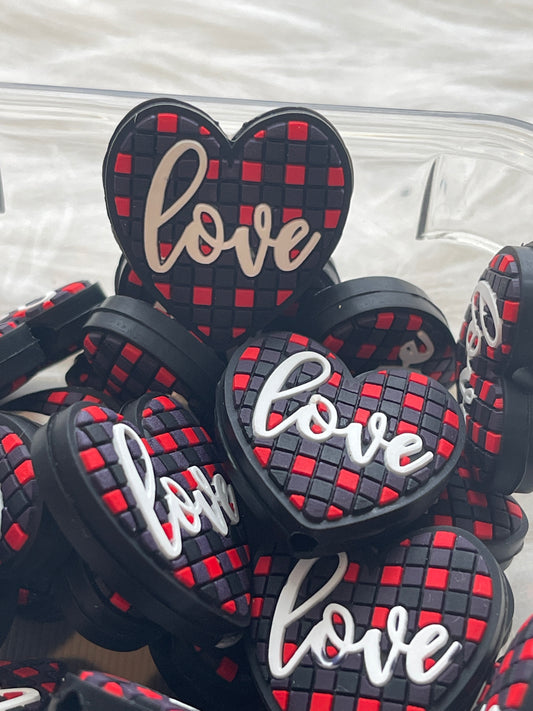 SILICONE FOCAL- Love on Plaid Heart