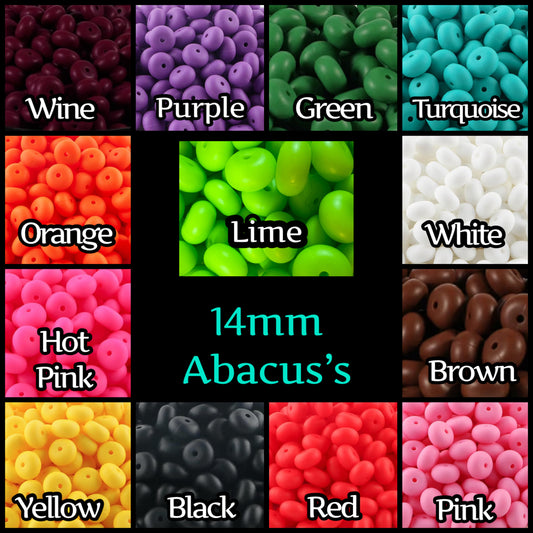 14mm SILICONE Abacus BEAD SPACERS (12 Color Options)
