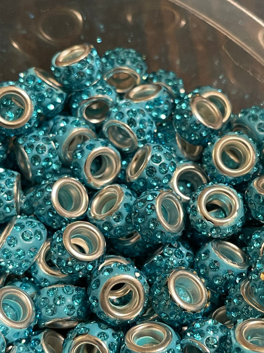 SPACERS-12mm RHINESTONES (Big Hole Thicks) Tiff Blue (RHINESTONES SPREAD APART)