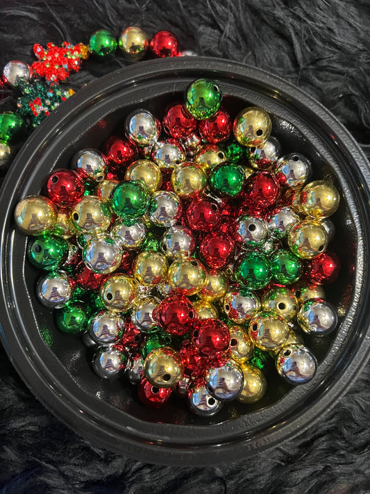 15mm ACRYLIC mirror BEADS SHINY CHRISTMAS THEME