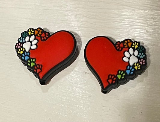SILICONE FOCAL- Heart with Rainbow Paw Prints