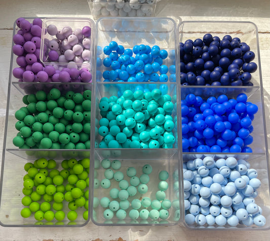 12mm SILICONE BEADS- Blues, Greens, & Purple