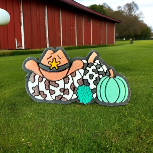 SILICONE FOCAL - Cow print and teal Pumpkins w/ Hat
