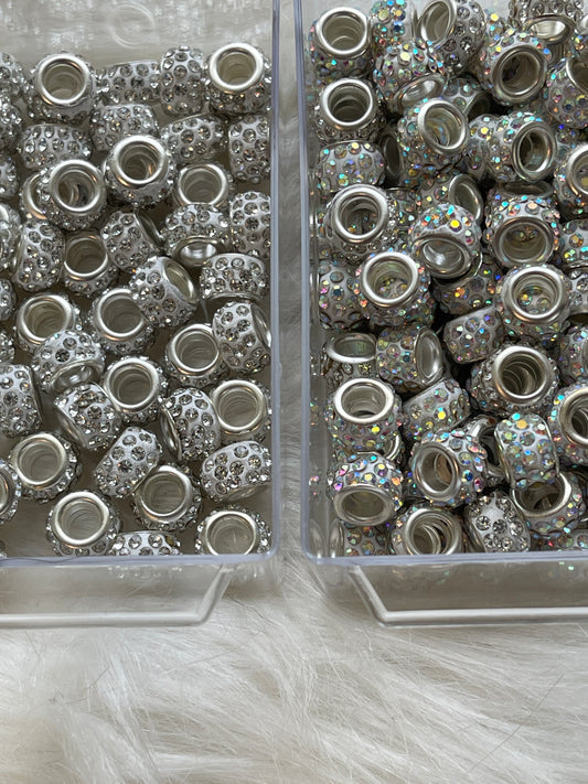 SPACERS-12mm RHINESTONES (Big Hole Thicks) (2 White Silver Options)