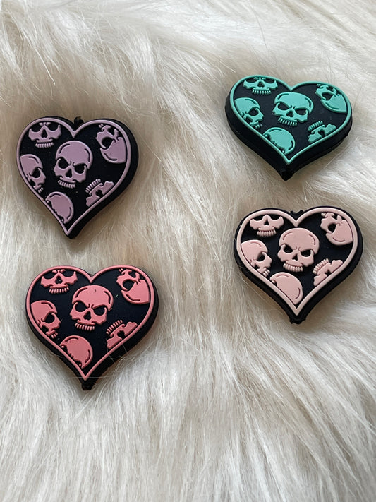 SILICONE FOCAL- Skull Hearts (3 COLOR OPTIONS)
