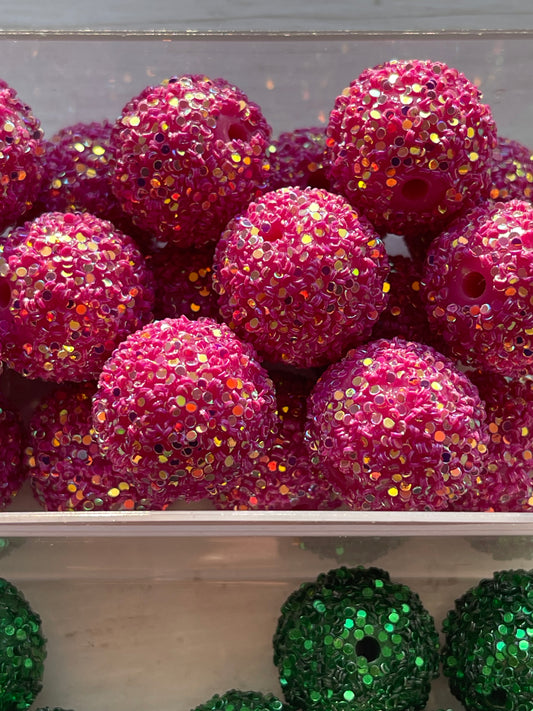 18mm Glitter BEADS- Rose