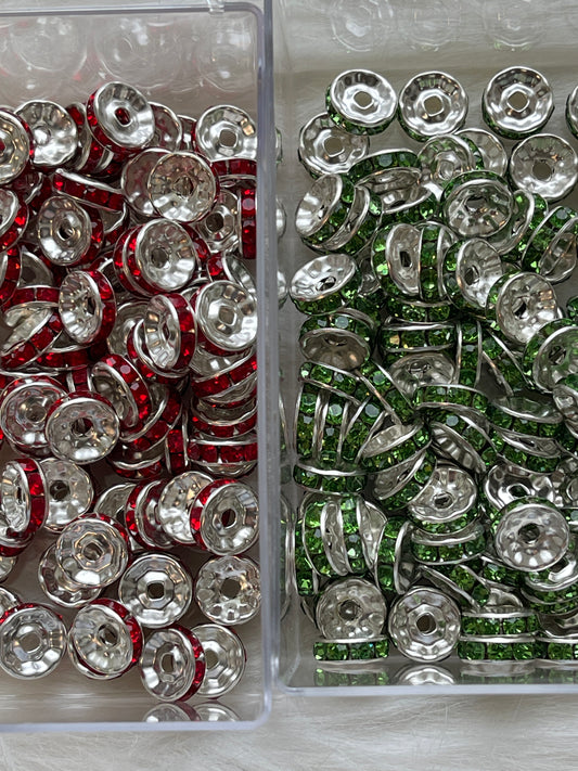 10mm SPACERS- Christmas COLOR RHINESTONES- (Pick Red or Green)