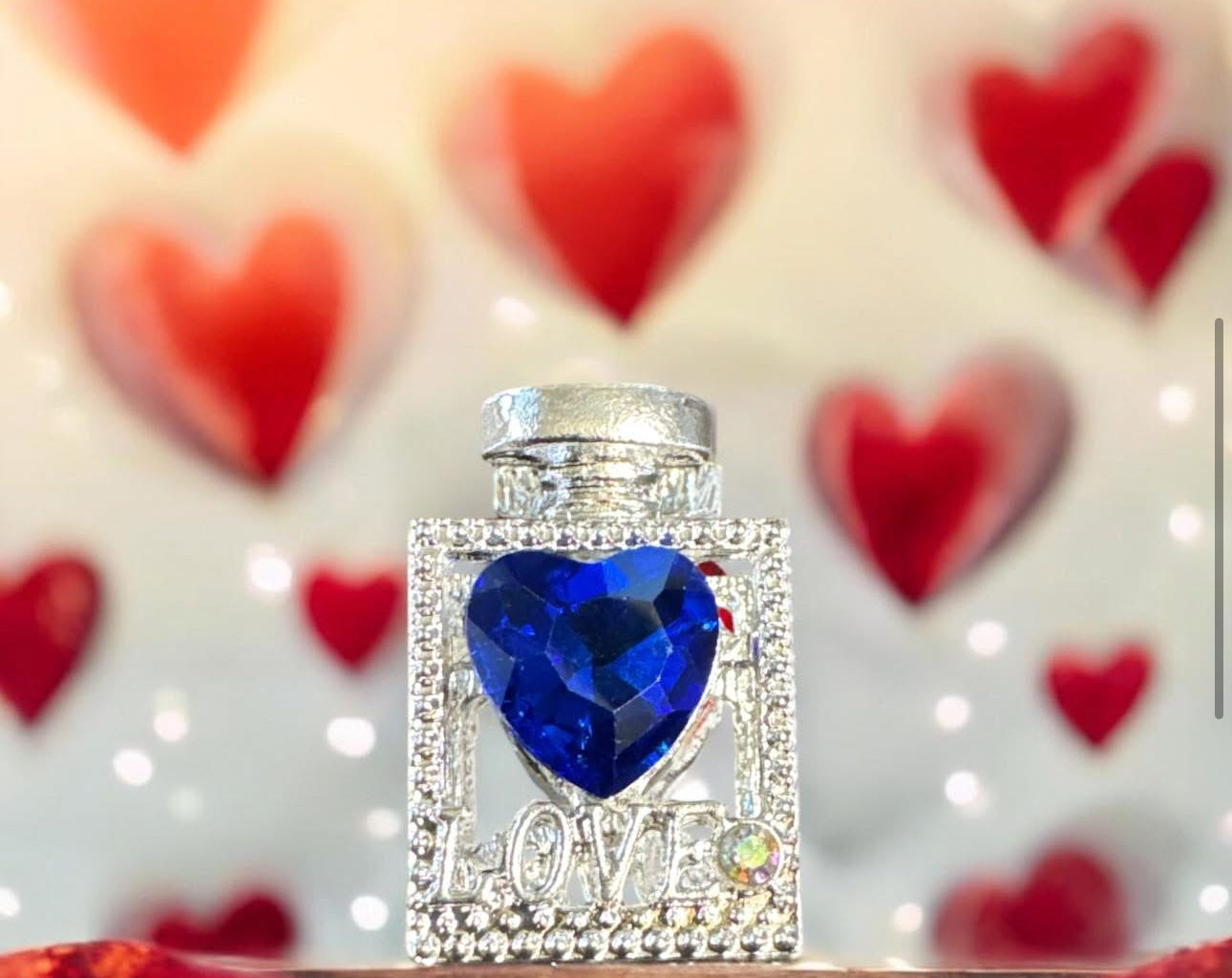 BLING METAL PERFUME FOCAL LOVE w SIMULATED HEART STONE ON BOTH SIDES (12 Colors)