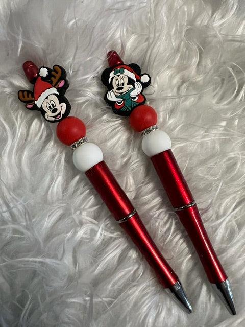 CUSTOM PREMADE Clearance PEN-DISCOUNT SET-CHRISTMAS-MINNE AND MICKEY-RED METALLIC 2PACK PEN COMPLETE