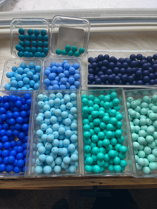 15mm SILICONE BEADS-SOLID (BLUES)