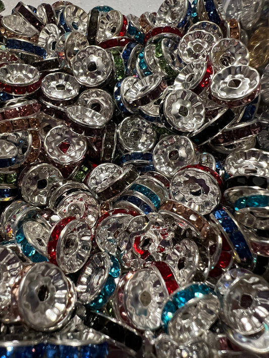 10mm SPACERS- RANDOM COLOR RHINESTONES (SET OF 5) (Pick Gold or Silver)