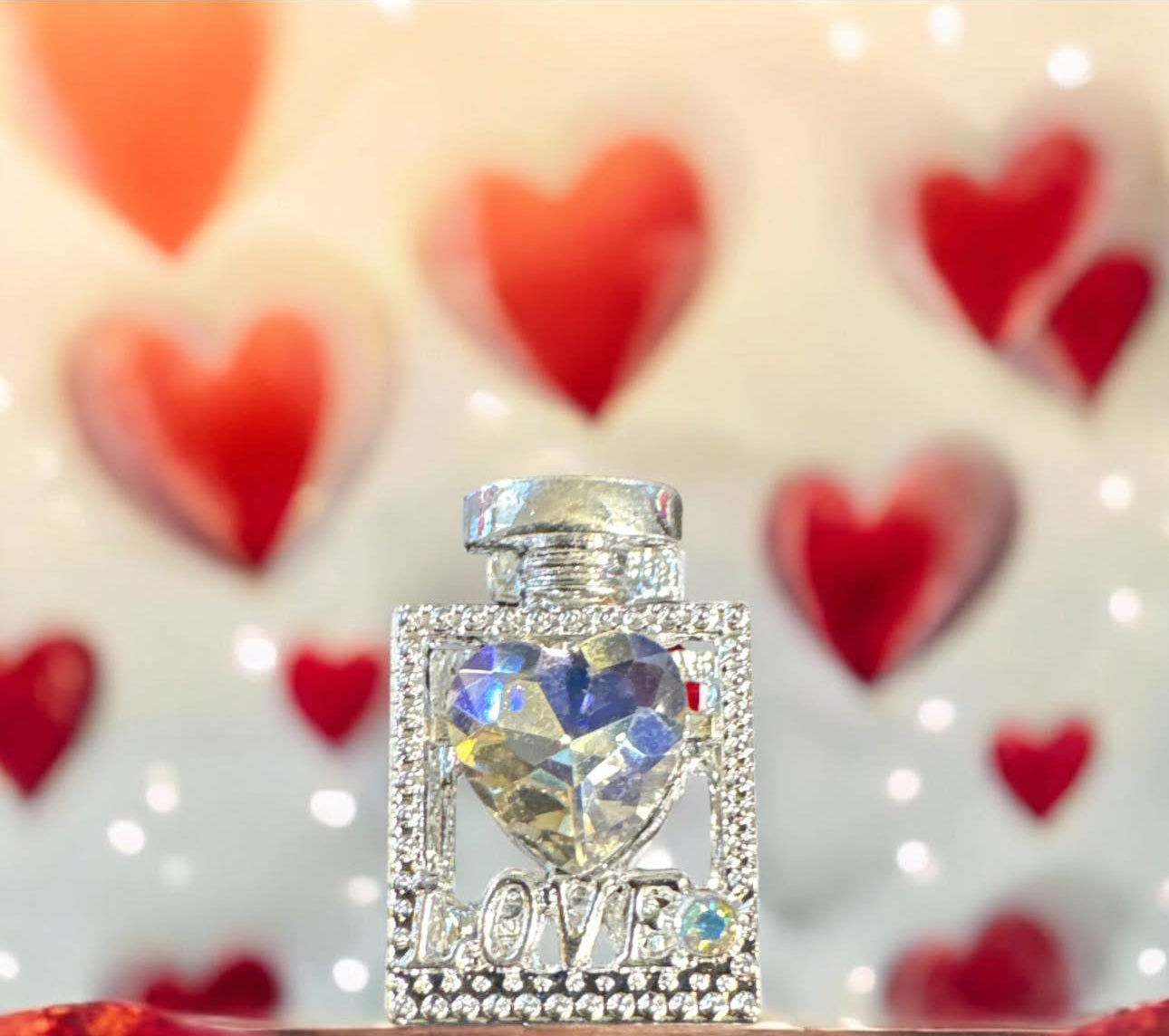 BLING METAL PERFUME FOCAL LOVE w SIMULATED HEART STONE ON BOTH SIDES (12 Colors)