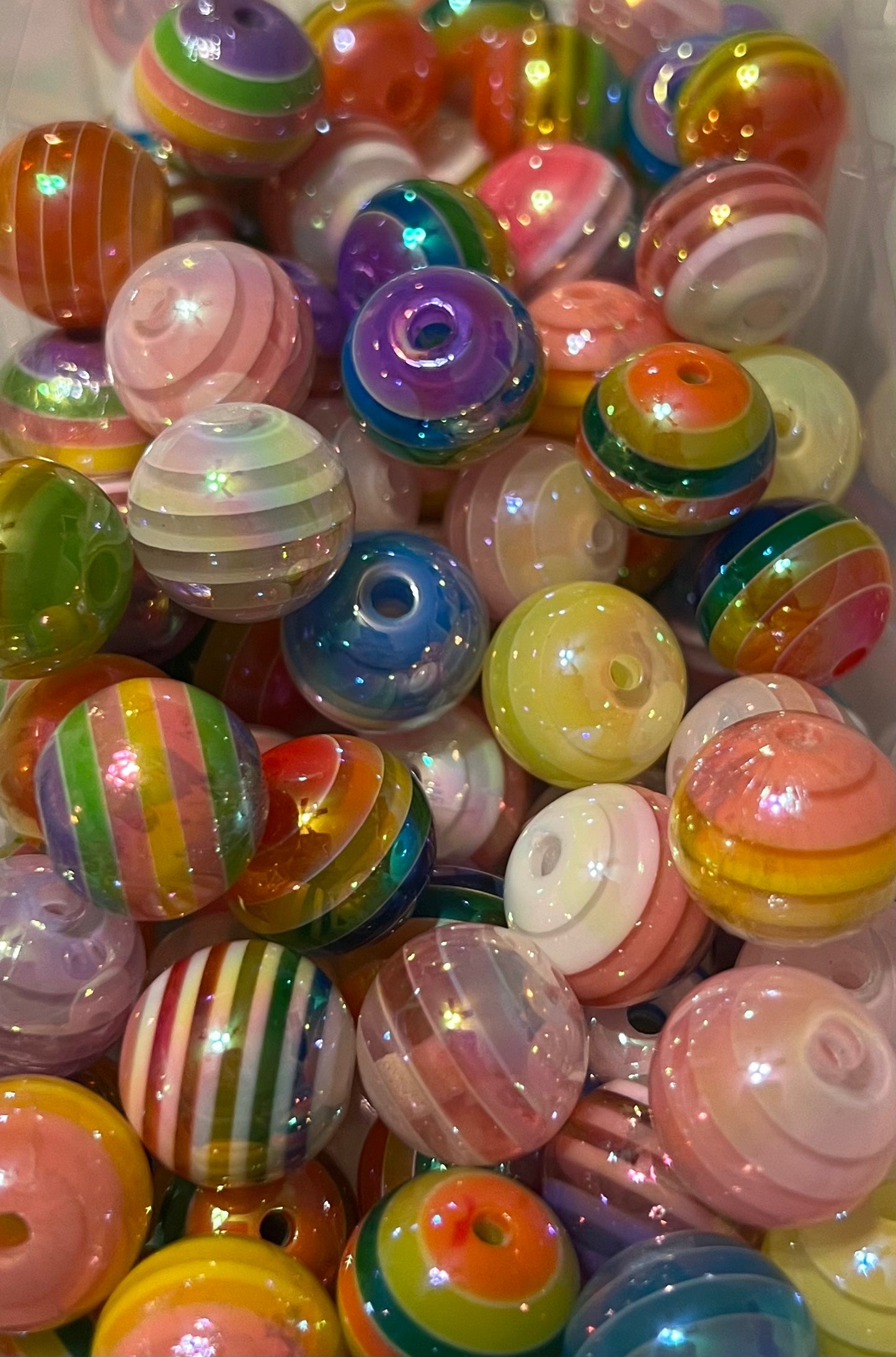 15mm ACRYLIC BEAD Random mix color stripes (I pick)