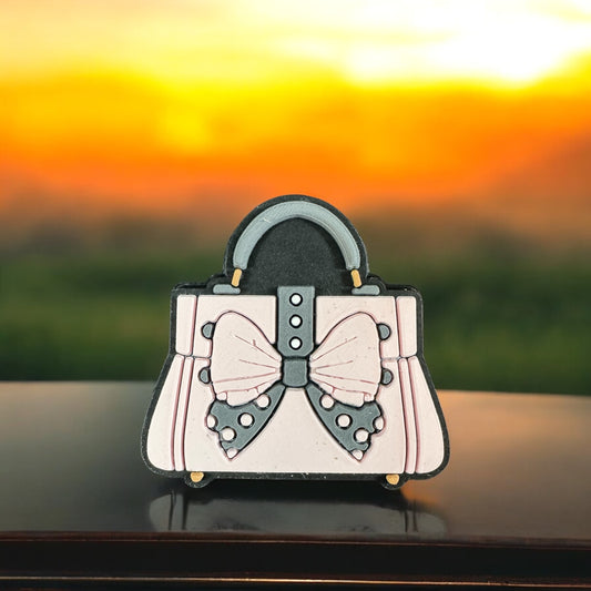 SILICONE FOCAL- Purse with bows pink gray