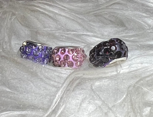 SPACERS-12mm RHINESTONES (Big Hole Thicks ) Purple(RHINESTONES SPREAD APART) 3 Color Variations