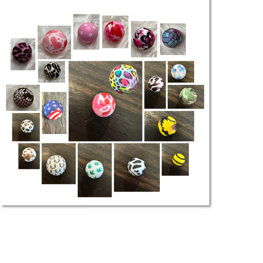 15mm SILICONE BEAD - PRINTED (21 Options)