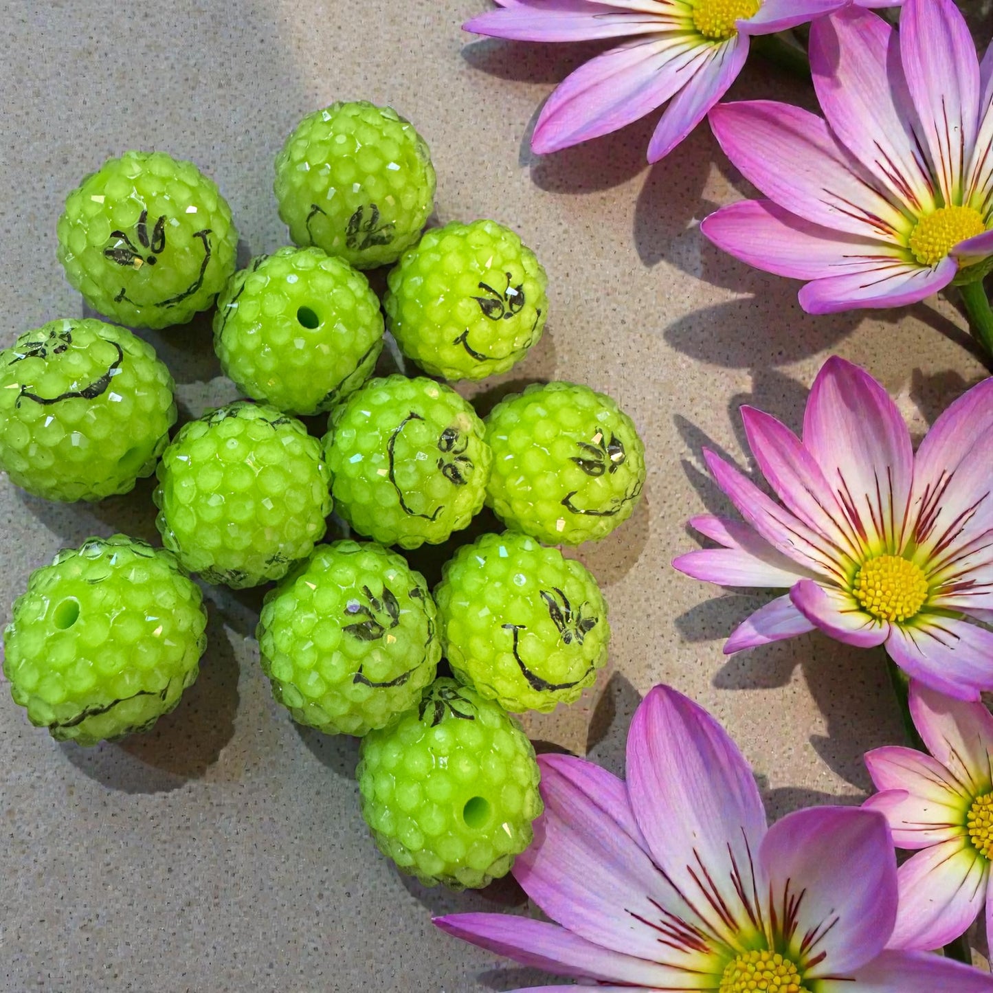 20mm CHUNKY RHINESTONE bubblegum Bead- Grinch