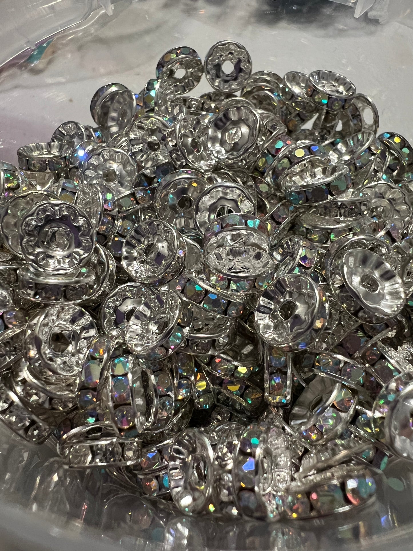 10mm SPACERS- SILVER w/ ABS RHINESTONES