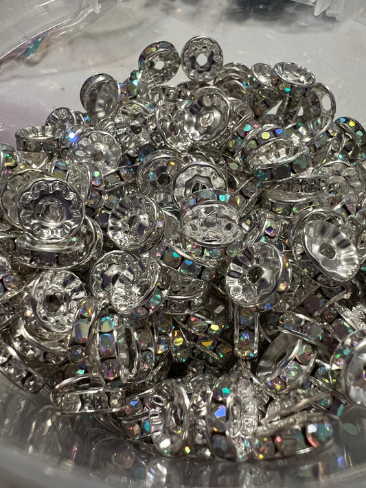 10mm SPACERS- SILVER w/ ABS RHINESTONES