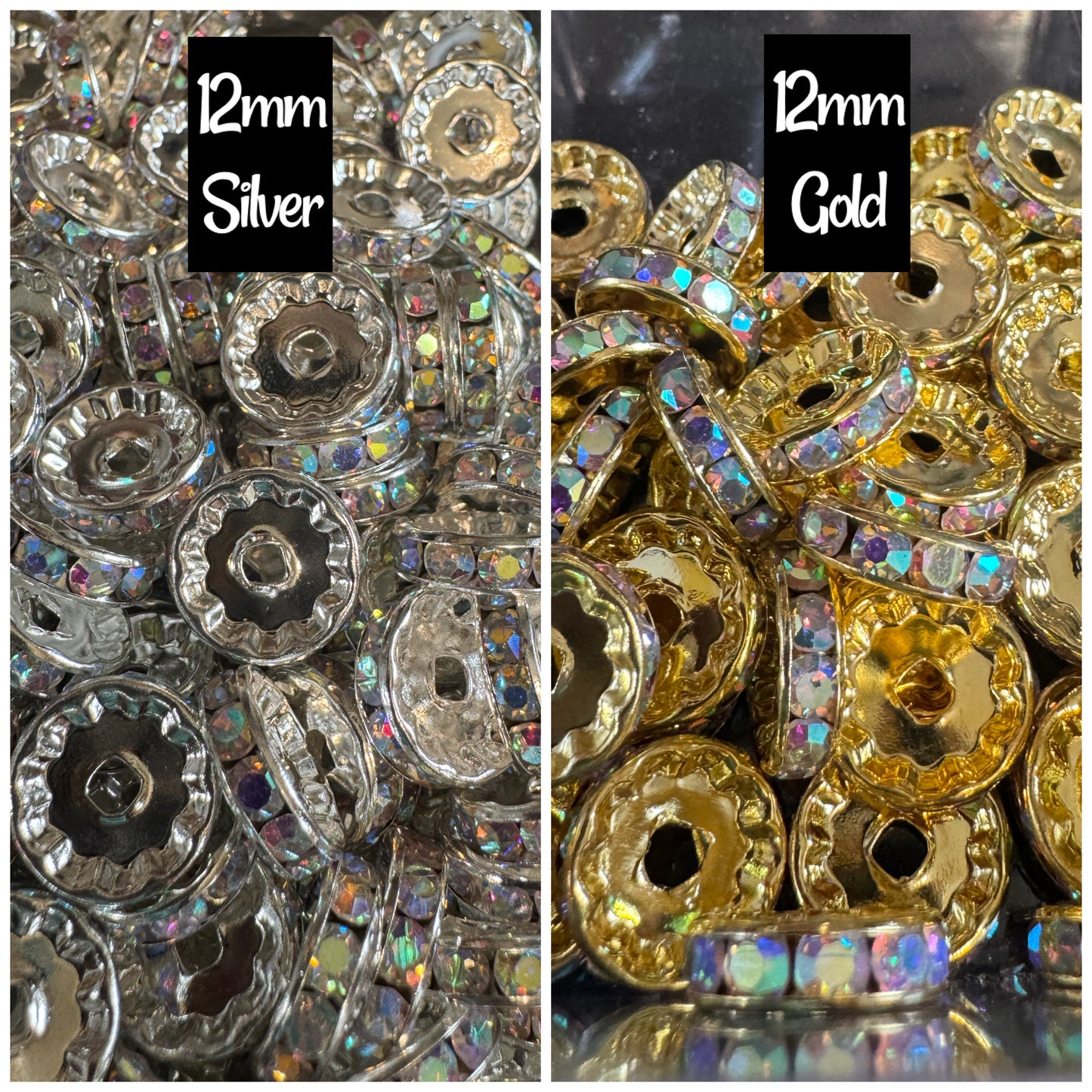 12 mm SPACERS- GOLD & Silver w/ ABS RHINESTONES