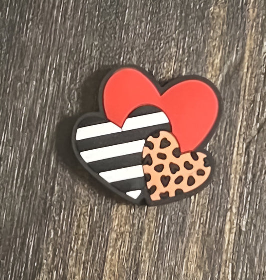 SILICONE FOCAL- HEARTS red leopard stripe